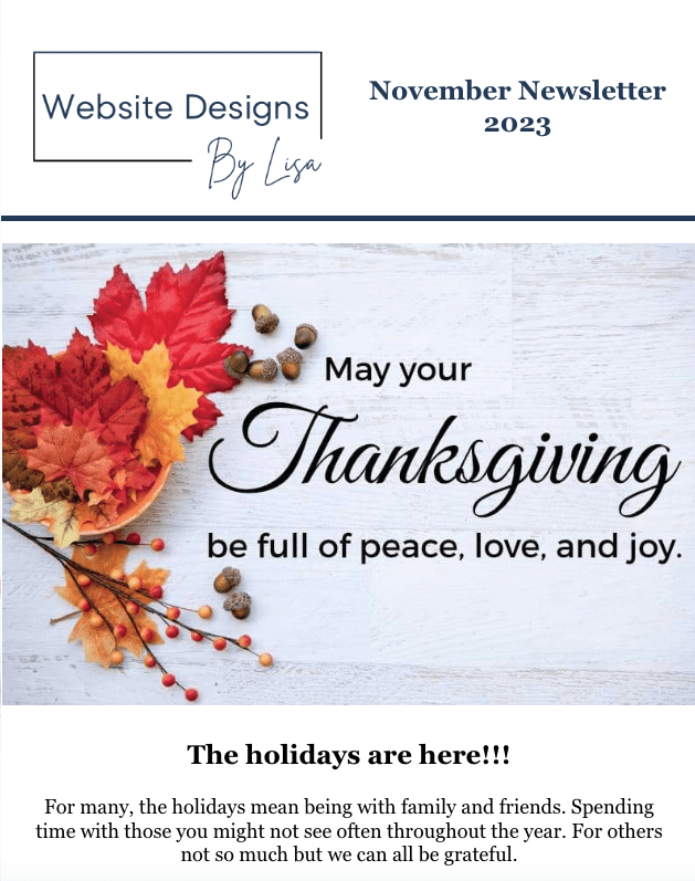 November 2023 Newsletter - Website Designs By Lisa